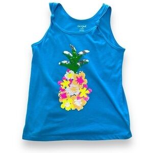 Cat & Jack Pineapple Sequin Blue Girls Tank Top - Size Large (10/12)
